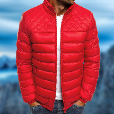 Quilted Winter Jacket  Diamond Stitch Navy Puffer - Detailed view