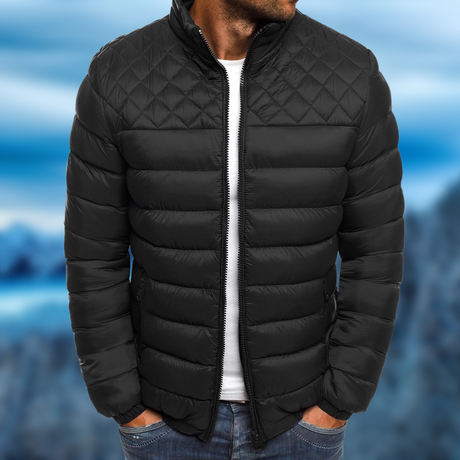 Quilted Winter Jacket  Diamond Stitch Navy Puffer - Product example