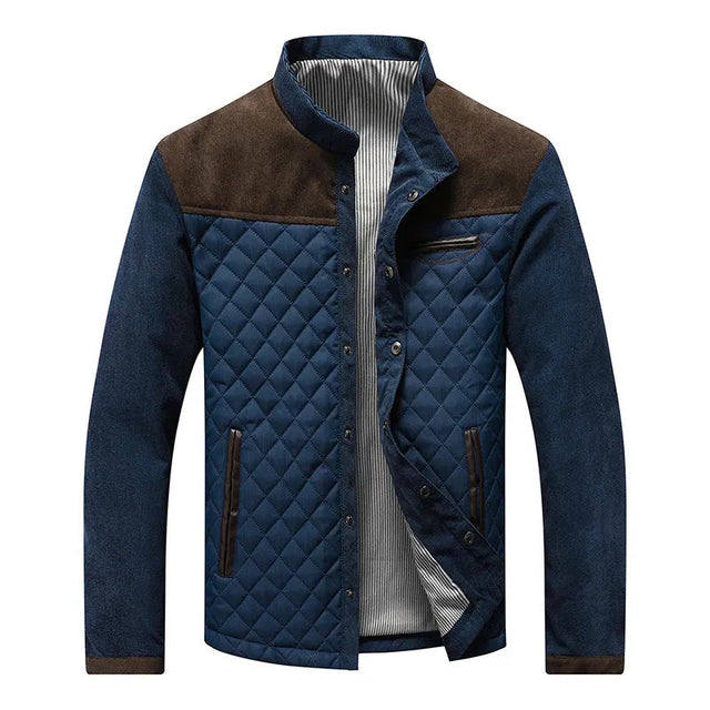 Quilted Winter Jacket  Navy Cotton Suede Contrast Design - Product showcase