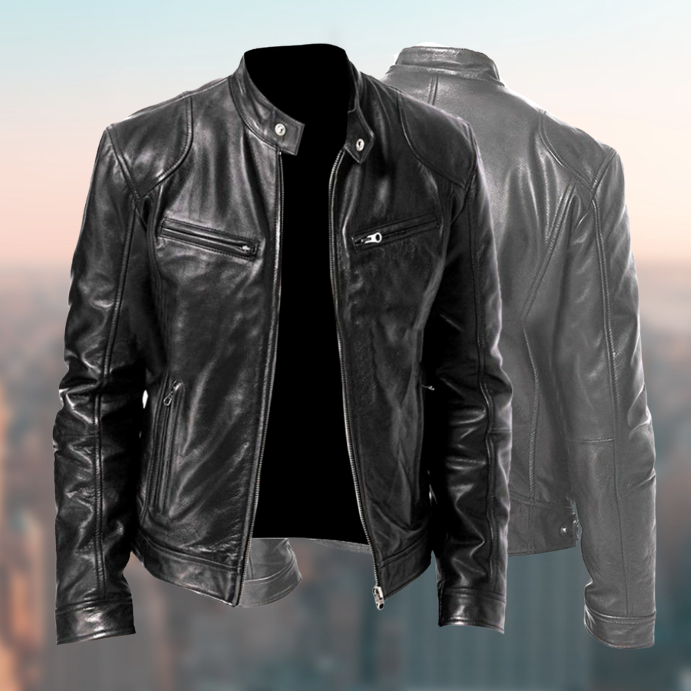 Classic Leather Motorcycle Jacket  Premium Genuine Leather Modern Fit - Product showcase