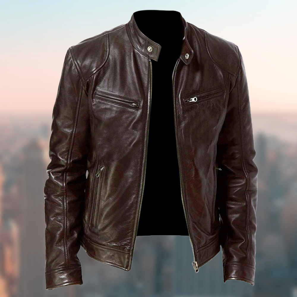 Classic Leather Motorcycle Jacket  Premium Genuine Leather Modern Fit - Product example