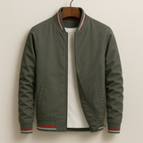 Classic Bomber Jacket  Navy Cotton Blend With Striped Ribbing - Product detail 4