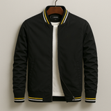 Classic Bomber Jacket  Navy Cotton Blend With Striped Ribbing - Product detail 5