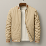 Classic Bomber Jacket  Navy Cotton Blend With Striped Ribbing - Product detail 6