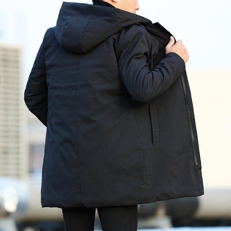 Modern Winter Coat  Quilted Hooded Mid-Length Design - Detailed view