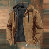 Mens Hooded Bomber Jacket  Vintage Canvas With Fleece Lining - Product showcase