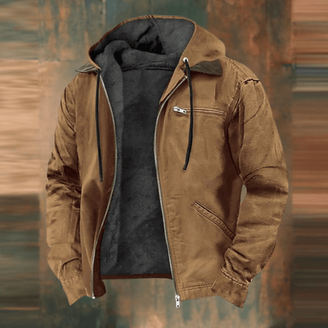 Mens Hooded Bomber Jacket  Vintage Canvas With Fleece Lining - Product showcase