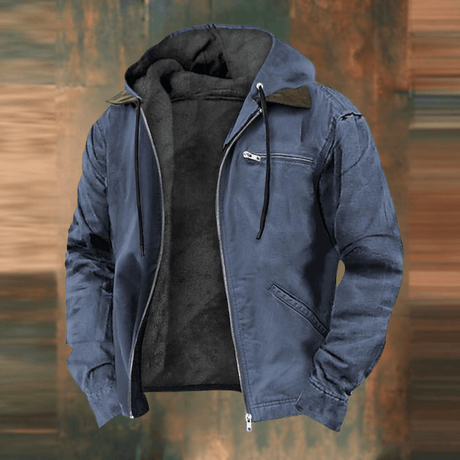 Mens Hooded Bomber Jacket  Vintage Canvas With Fleece Lining - Detailed view