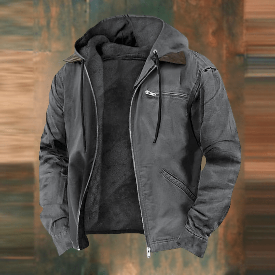 Mens Hooded Bomber Jacket  Vintage Canvas With Fleece Lining - Product example