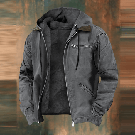 Mens Hooded Bomber Jacket  Vintage Canvas With Fleece Lining - Product example