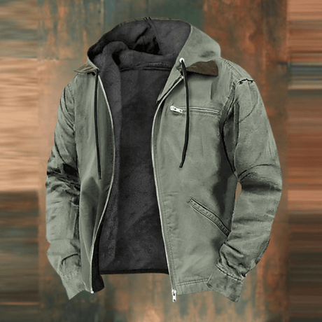 Mens Hooded Bomber Jacket  Vintage Canvas With Fleece Lining - Product detail 4