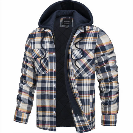 Quilted Flannel Jacket  Hooded Plaid Winter Design - Product showcase