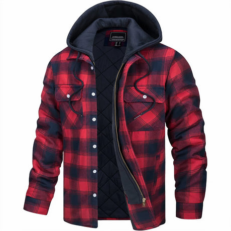 Quilted Flannel Jacket  Hooded Plaid Winter Design - Detailed view