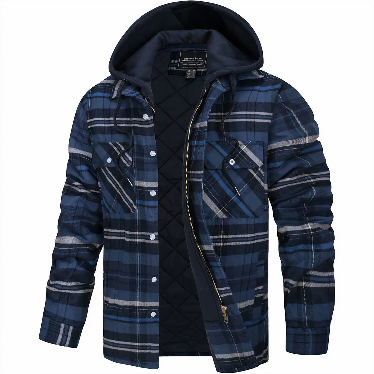 Quilted Flannel Jacket  Hooded Plaid Winter Design - Product example