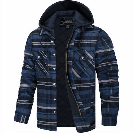 Quilted Flannel Jacket  Hooded Plaid Winter Design - Product example