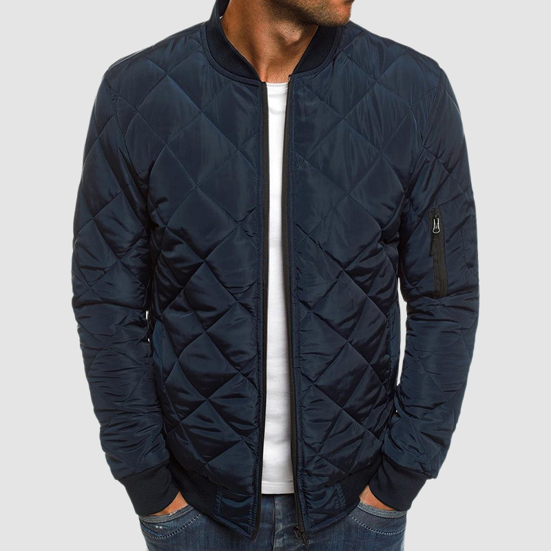 Quilted Bomber Jacket  Diamond Stitch Design - Detailed view