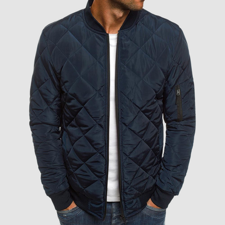Quilted Bomber Jacket  Diamond Stitch Design - Detailed view