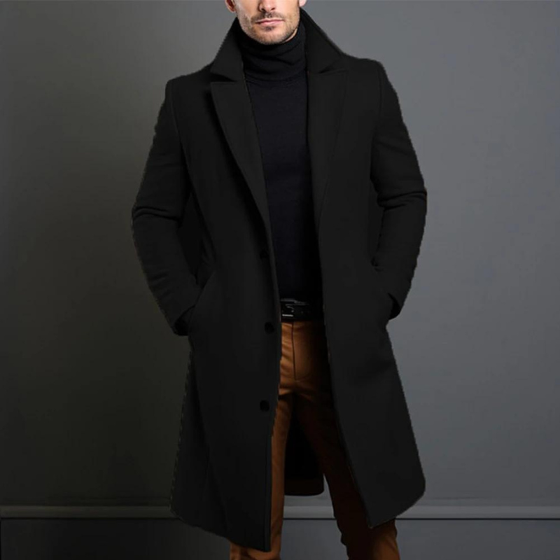Classic Wool Overcoat  Long Black Winter Design - Product showcase