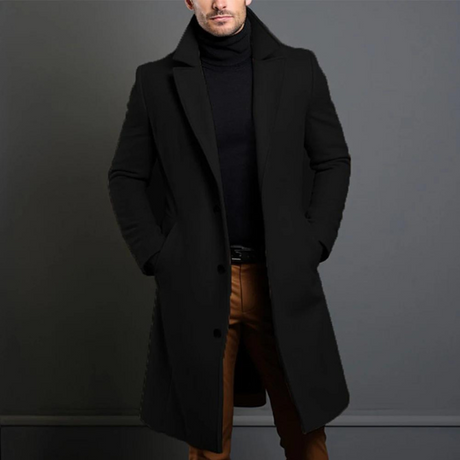 Classic Wool Overcoat  Long Black Winter Design - Product showcase