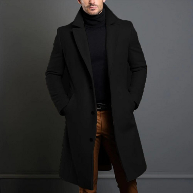 Classic Wool Overcoat  Long Black Winter Design - Product showcase
