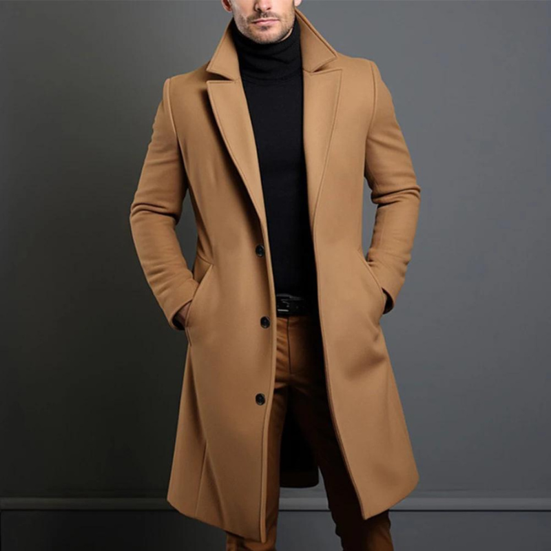 Classic Wool Overcoat  Long Black Winter Design - Detailed view