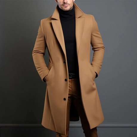 Classic Wool Overcoat  Long Black Winter Design - Detailed view