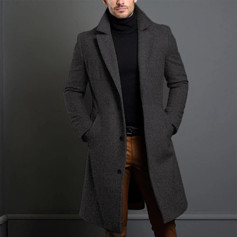 Classic Wool Overcoat  Long Black Winter Design - Product example