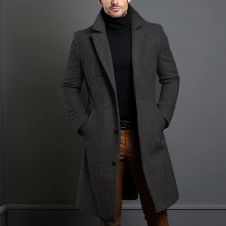 Classic Wool Overcoat  Long Black Winter Design - Product example
