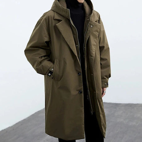 Mens Waterproof Trench Coat  Insulated Long Puffer Design - Product showcase