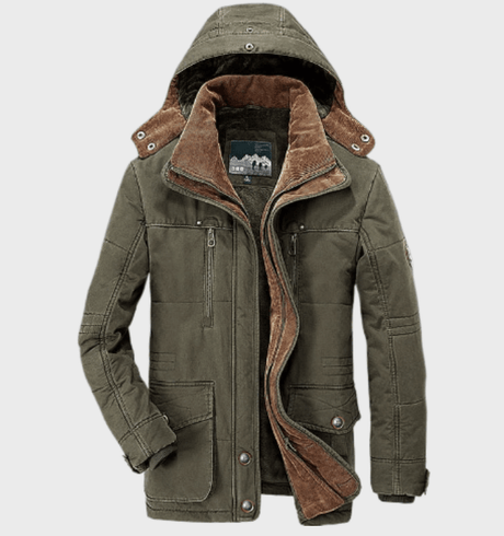 Mens Winter Parka Jacket  Military Green Fleece Lined - Product showcase