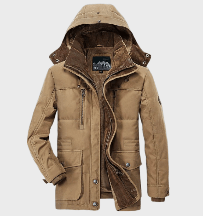 Mens Winter Parka Jacket  Military Green Fleece Lined - Detailed view