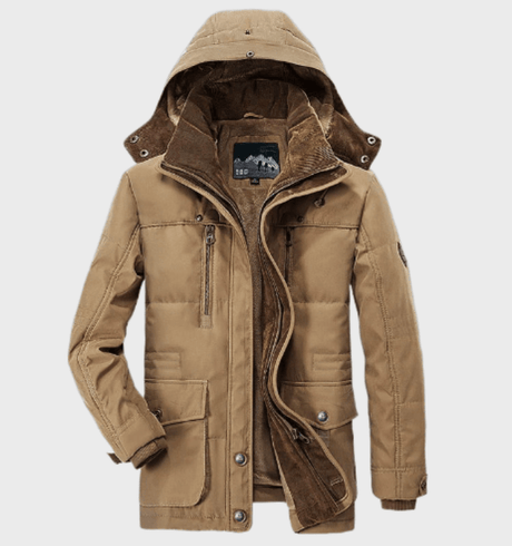 Mens Winter Parka Jacket  Military Green Fleece Lined - Detailed view
