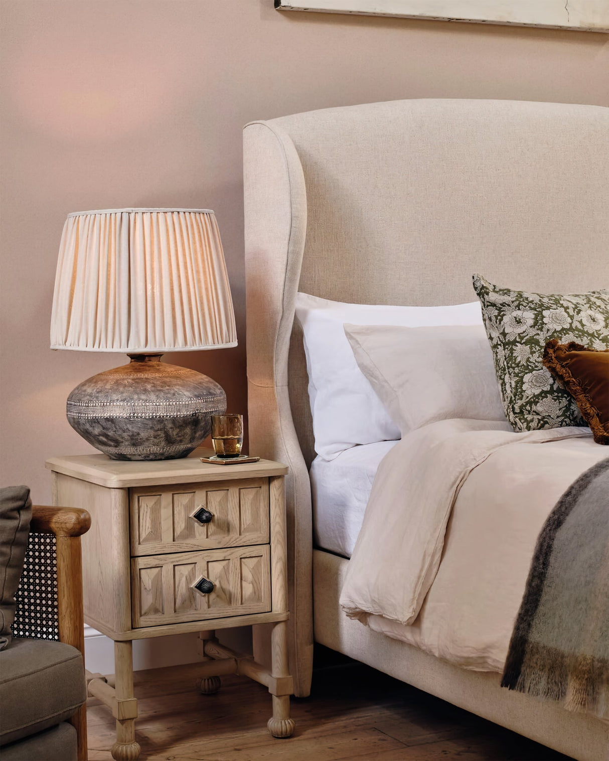 Ceramic Table Lamp  Textured Base with Pleated Shade - Product example