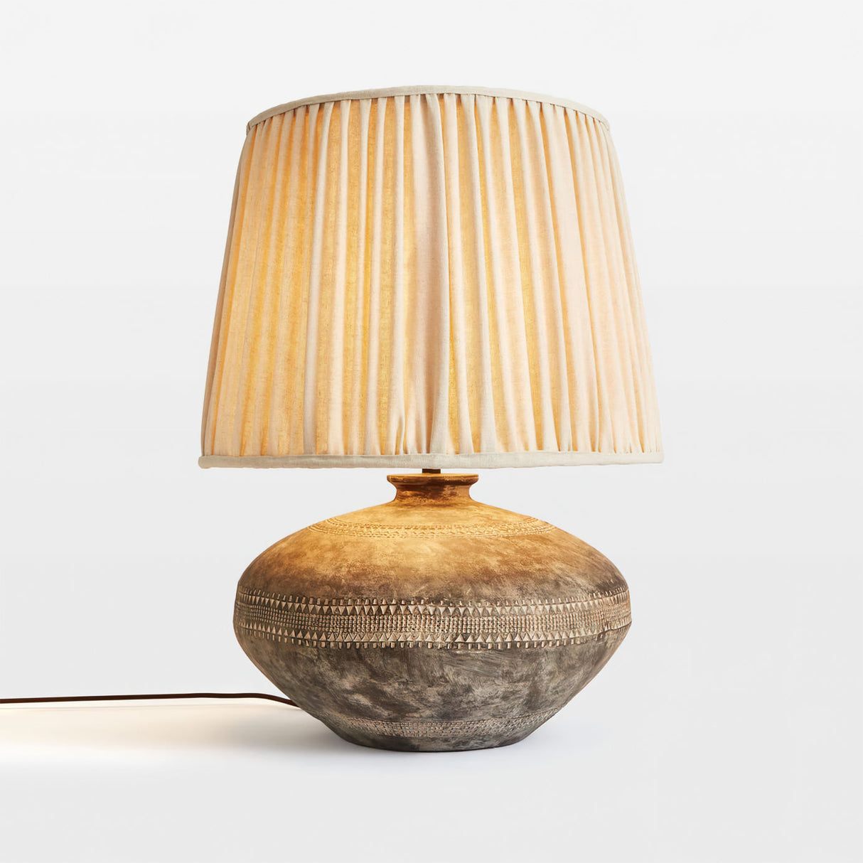 Ceramic Table Lamp  Textured Base with Pleated Shade - Detailed view