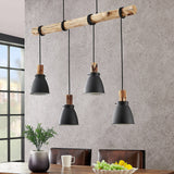Industrial Pendant Light  Eucalyptus Wood Bar Four Shade Design - Product example