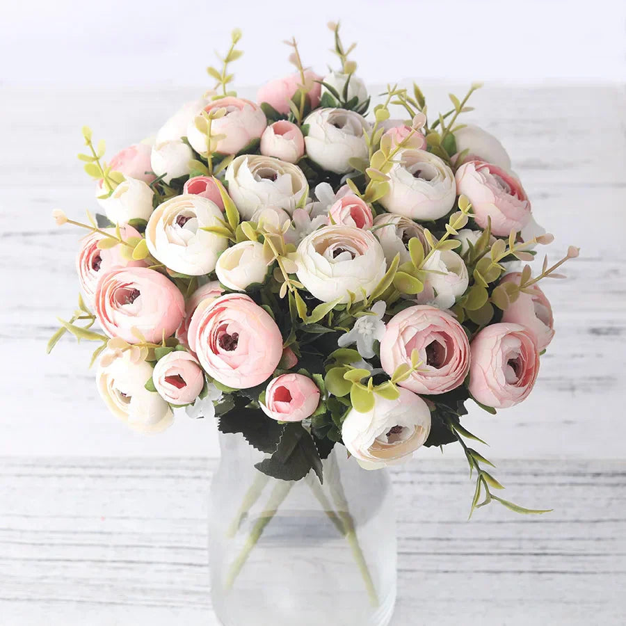 Silk Rose Bouquet  Pastel Pink Peony Arrangement - Product example