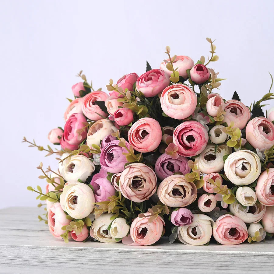 Silk Rose Bouquet  Pastel Pink Peony Arrangement - Detailed view