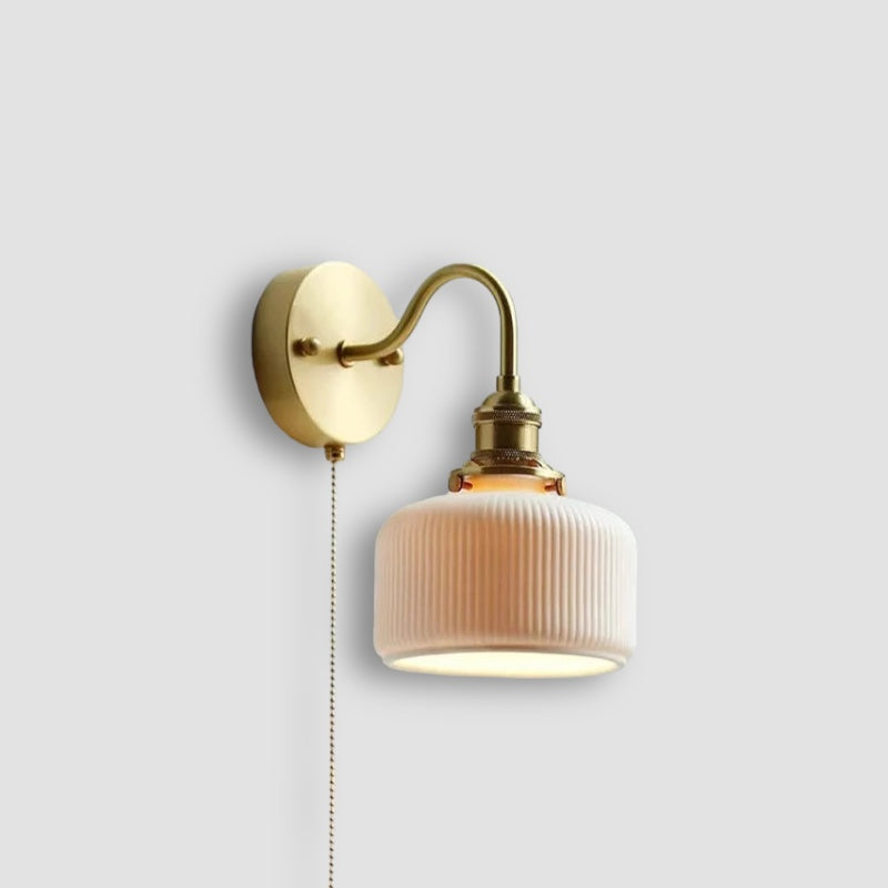 Nordic Ceramic Wall Light  Ribbed Glass Shade With Brass Fixture - Product detail 29