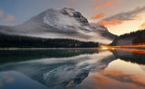 Mountain Lake Mural Wallpaper | Misty Sunset Reflection