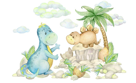 Papier Peint Mural Dinosaure | Amis Préhistoriques Aquarelle