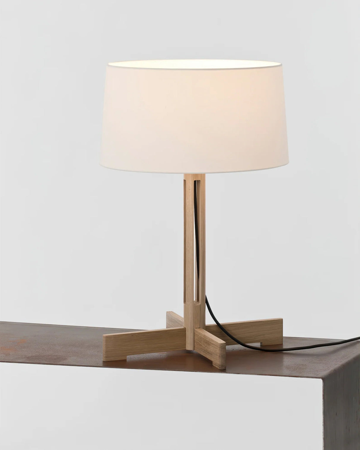 Scandinavian Table Lamp  Oak Cross Base With Linen Shade - Product detail 7