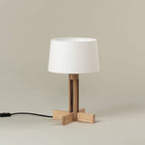Scandinavian Table Lamp  Oak Cross Base With Linen Shade - Product detail 4