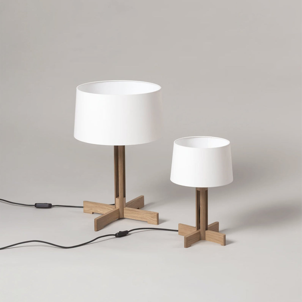 Scandinavian Table Lamp  Oak Cross Base With Linen Shade - Product detail 5