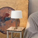 Scandinavian Table Lamp  Oak Cross Base With Linen Shade - Detailed view