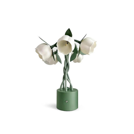 Floral Table Lamp  White Tulip Design With Green Base - Product detail 19
