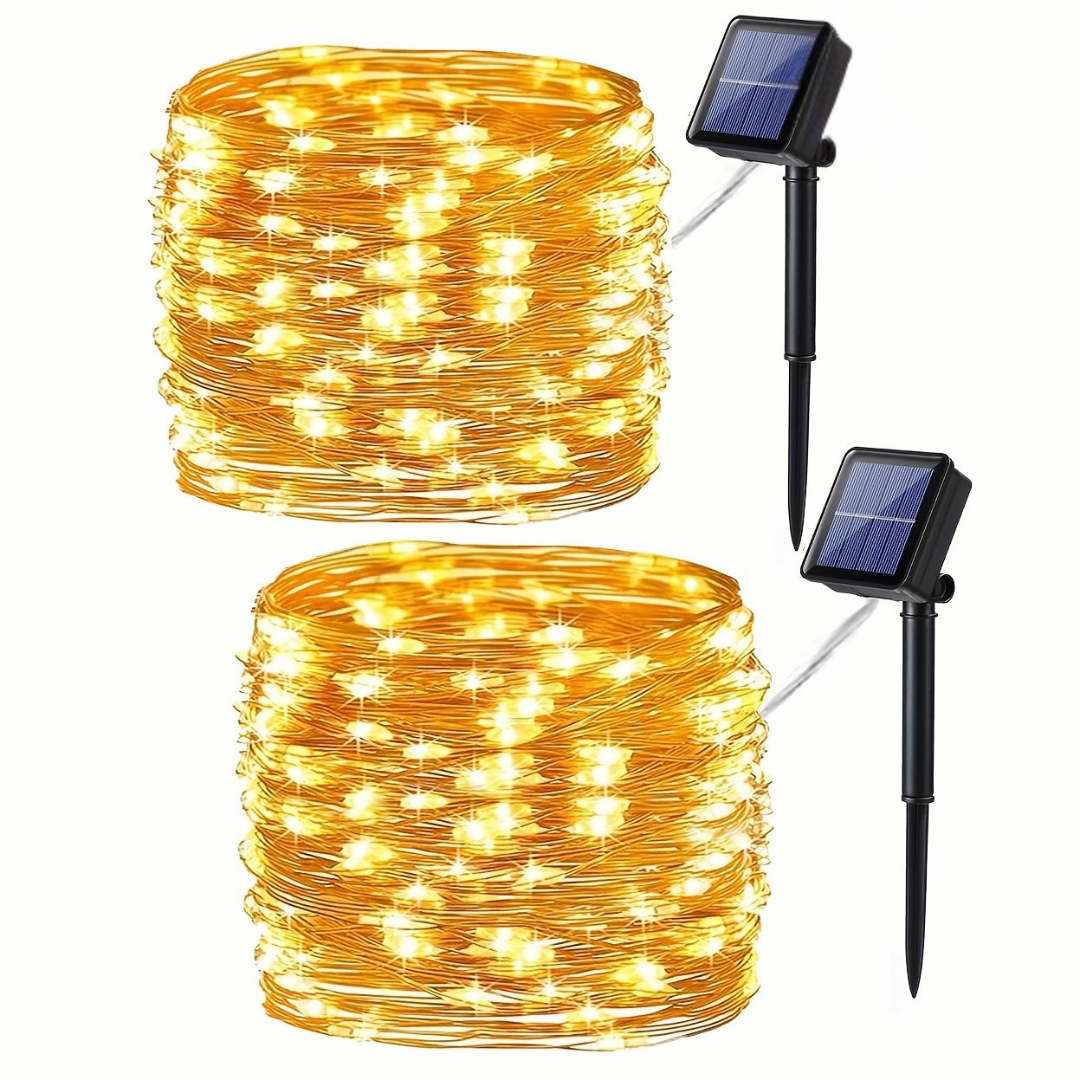 Solar Fairy String Lights  Warm White LED with Dual Solar Panels - Product showcase