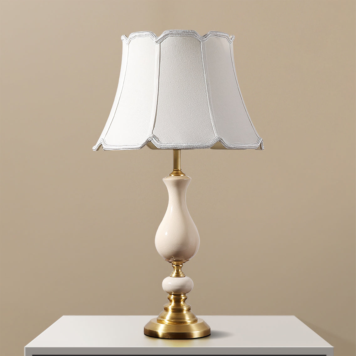 Ceramic Table Lamp  Scalloped Shade with Brass Base - Product detail 15