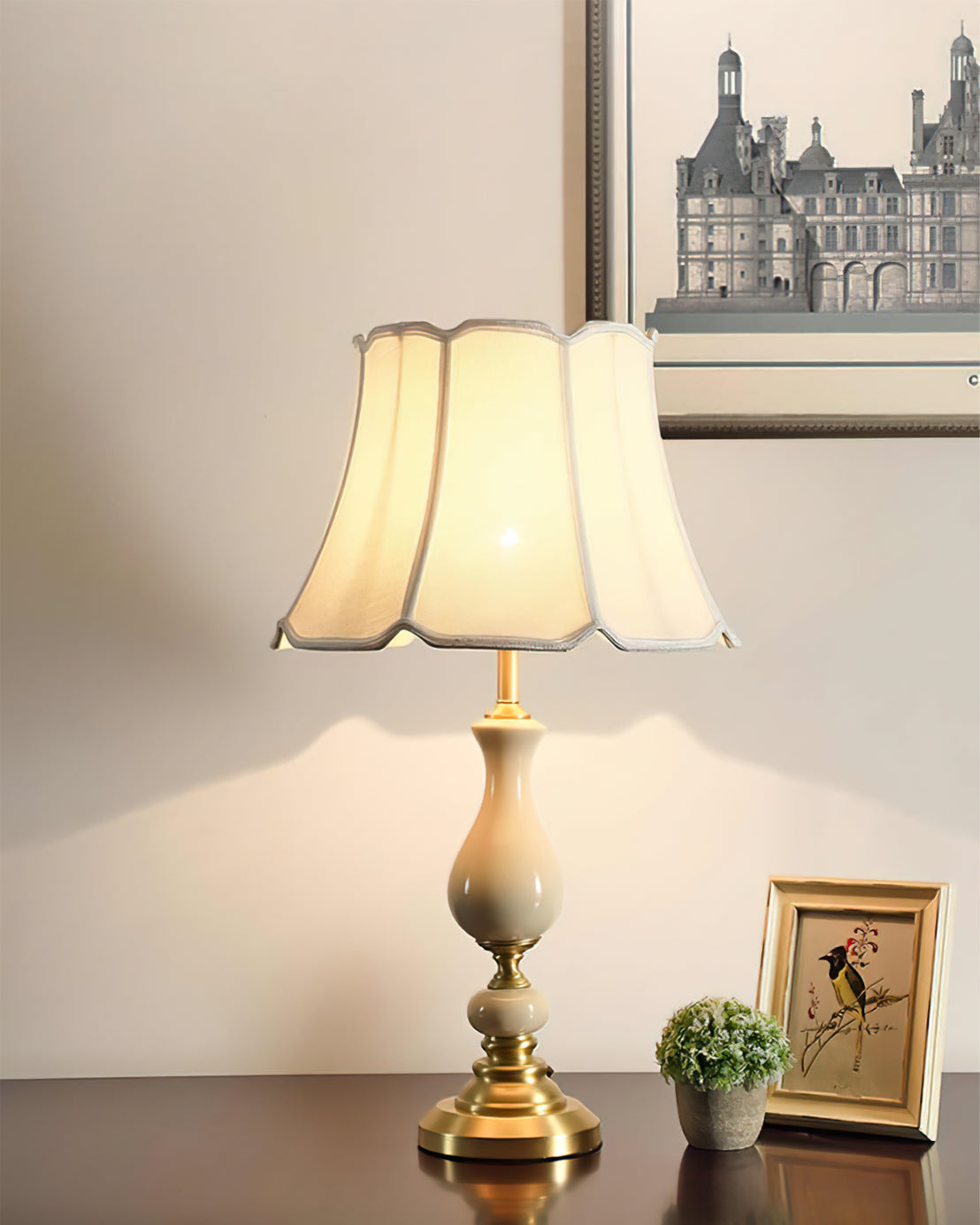 Ceramic Table Lamp  Scalloped Shade with Brass Base - Product detail 11