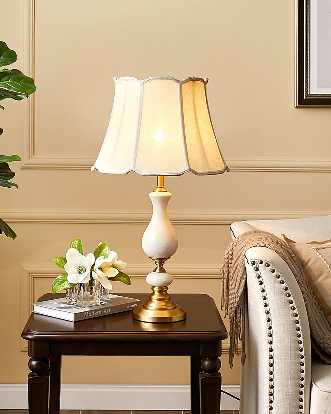 Ceramic Table Lamp  Scalloped Shade with Brass Base - Product detail 8