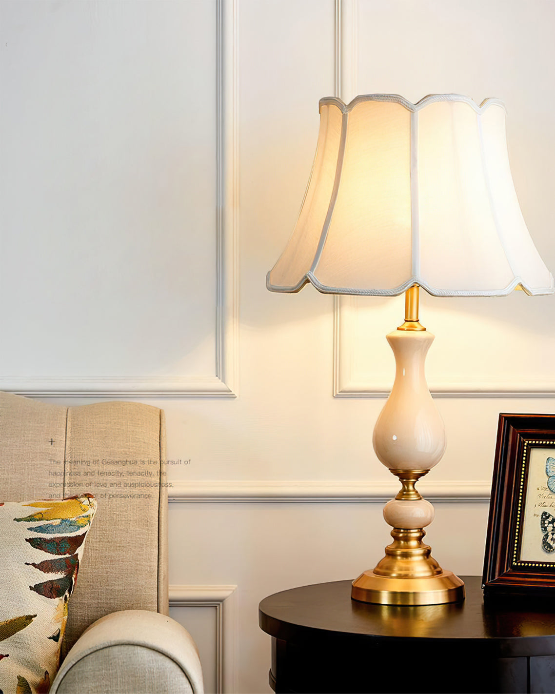 Ceramic Table Lamp  Scalloped Shade with Brass Base - Product detail 5